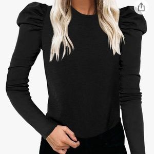 New Womens Black Puff Sleeve Blouse